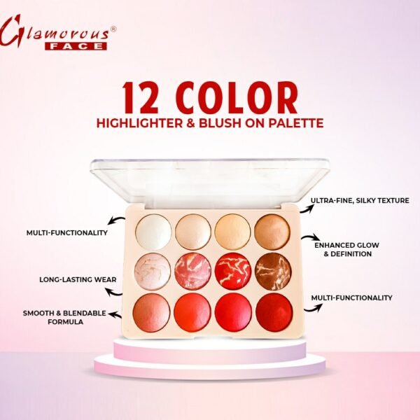 Glamorous Face 12 Color Blush & Highlighter Makeup Palette